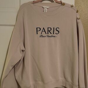 H&M Cream Sweatshirt with Paris Embroidery
